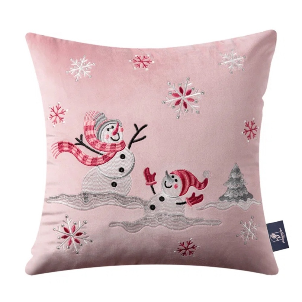 Pink Snowman Holiday Pillow